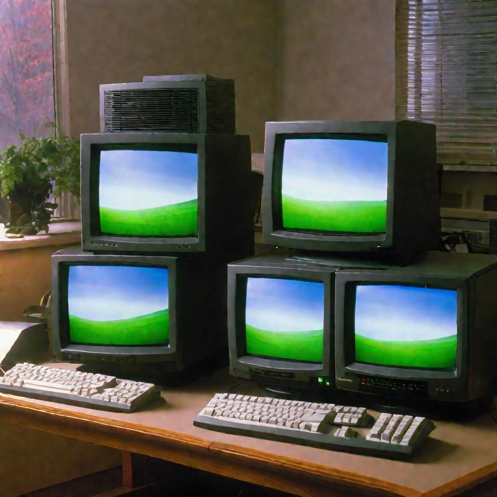 Старый компьютер с Windows XP, экран с обновлениями