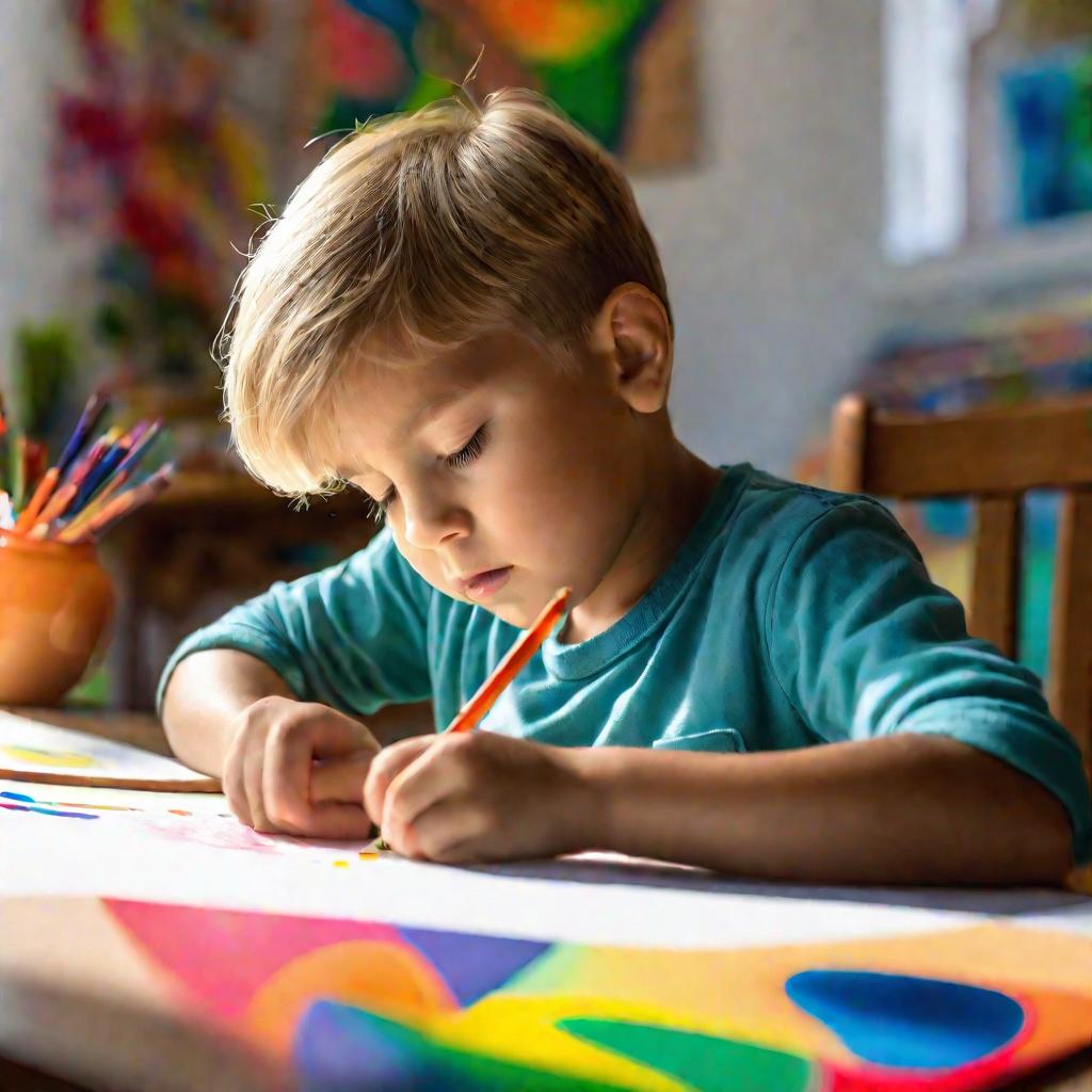 Мальчик рисует за столом