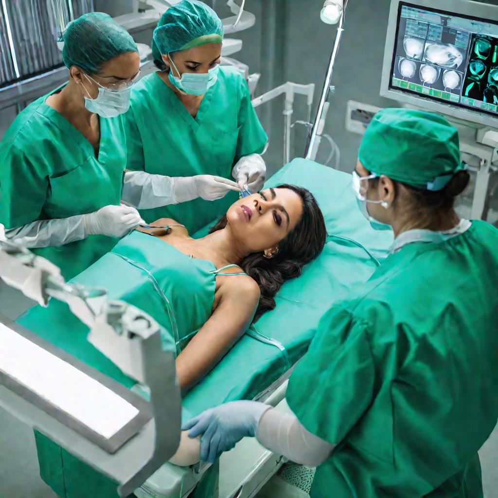 Гинеколог осматривает пациентку в операционной