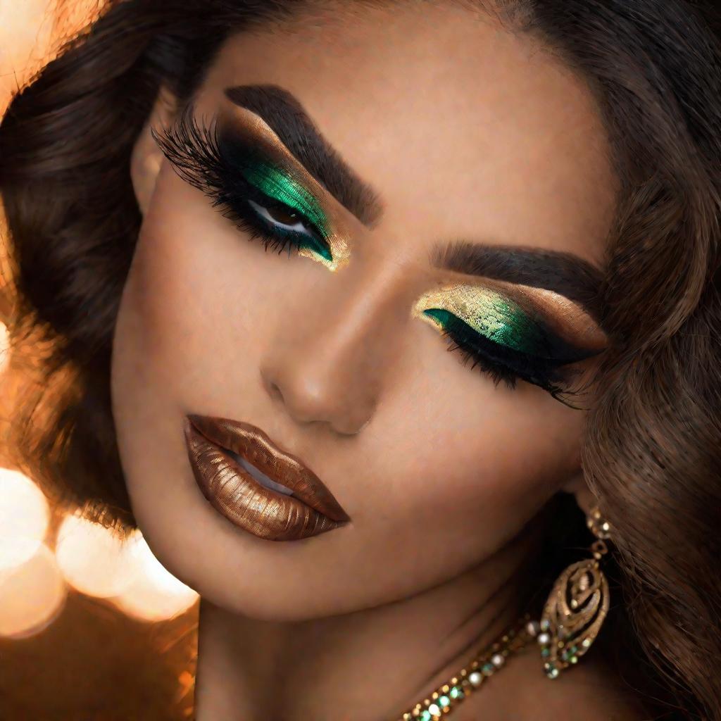 Девушка арабка с зелеными глазами и восточным вечерним макияжем.
