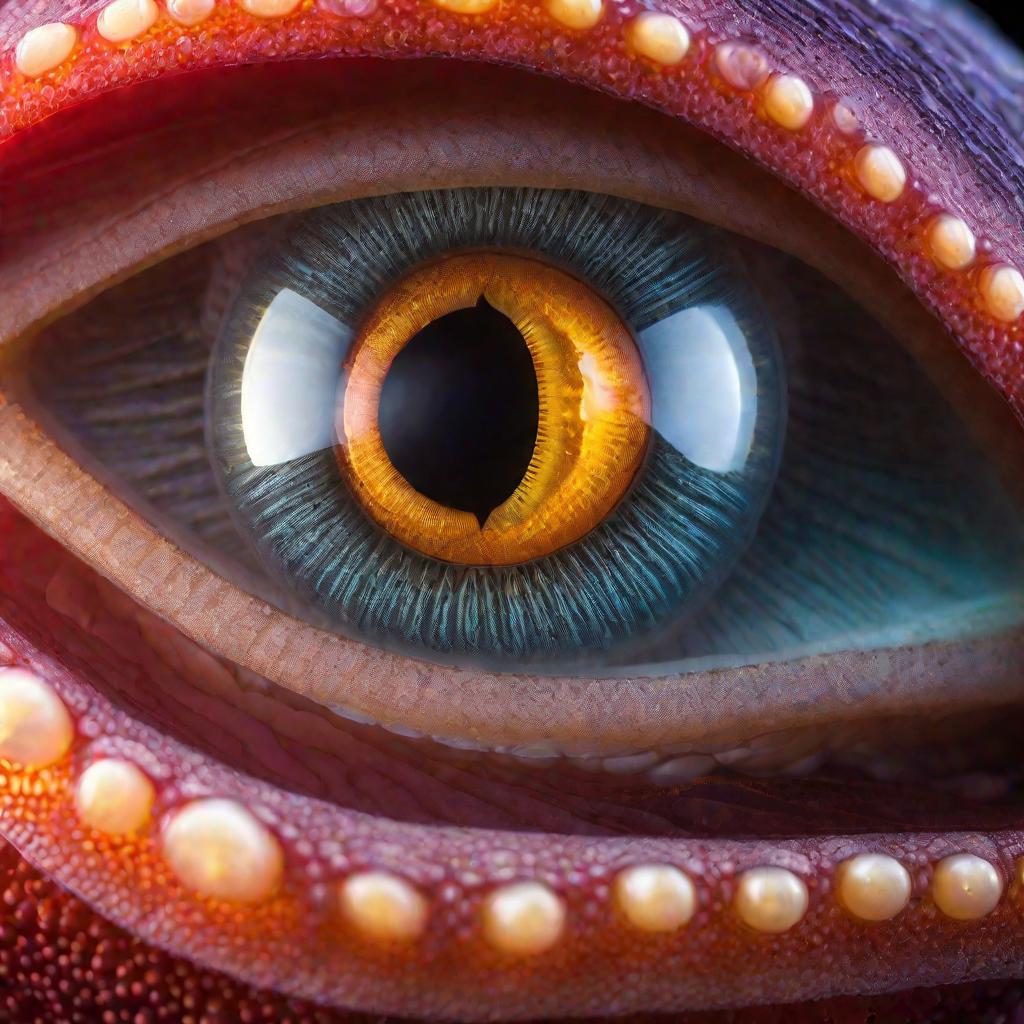 Внутреннее строение глаза осьминога без слепого пятна из-за ориентации фоторецепторов