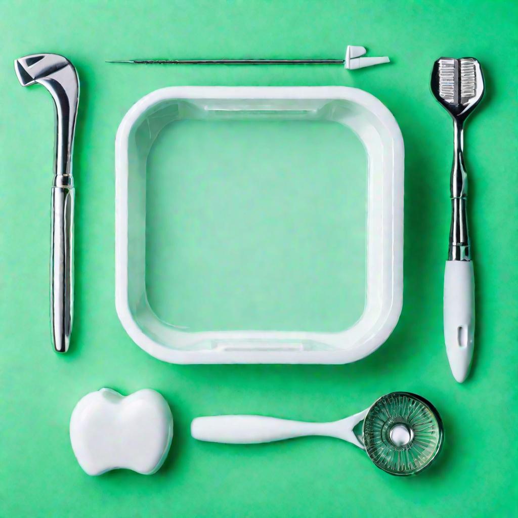 Вид сверху: стоматологические инструменты для осмотра и лечения зубов