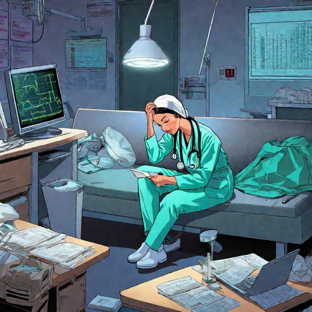 Уставшая женщина-врач отдыхает в больнице