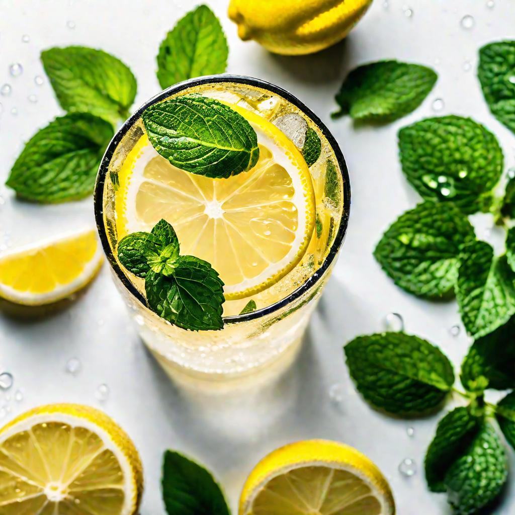 Стакан лимонной воды с мятой