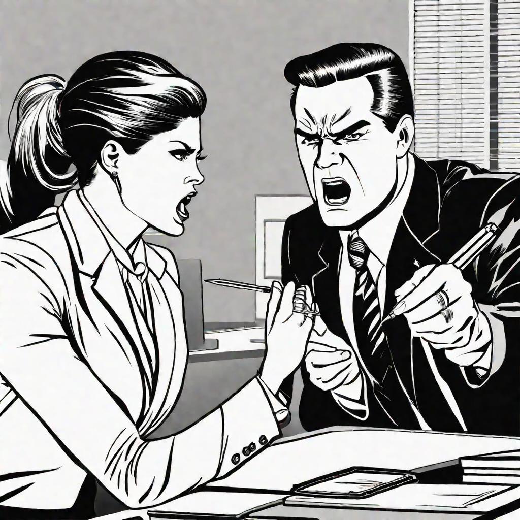 Офисные сотрудники ведут эмоциональный спор с агрессивными жестами