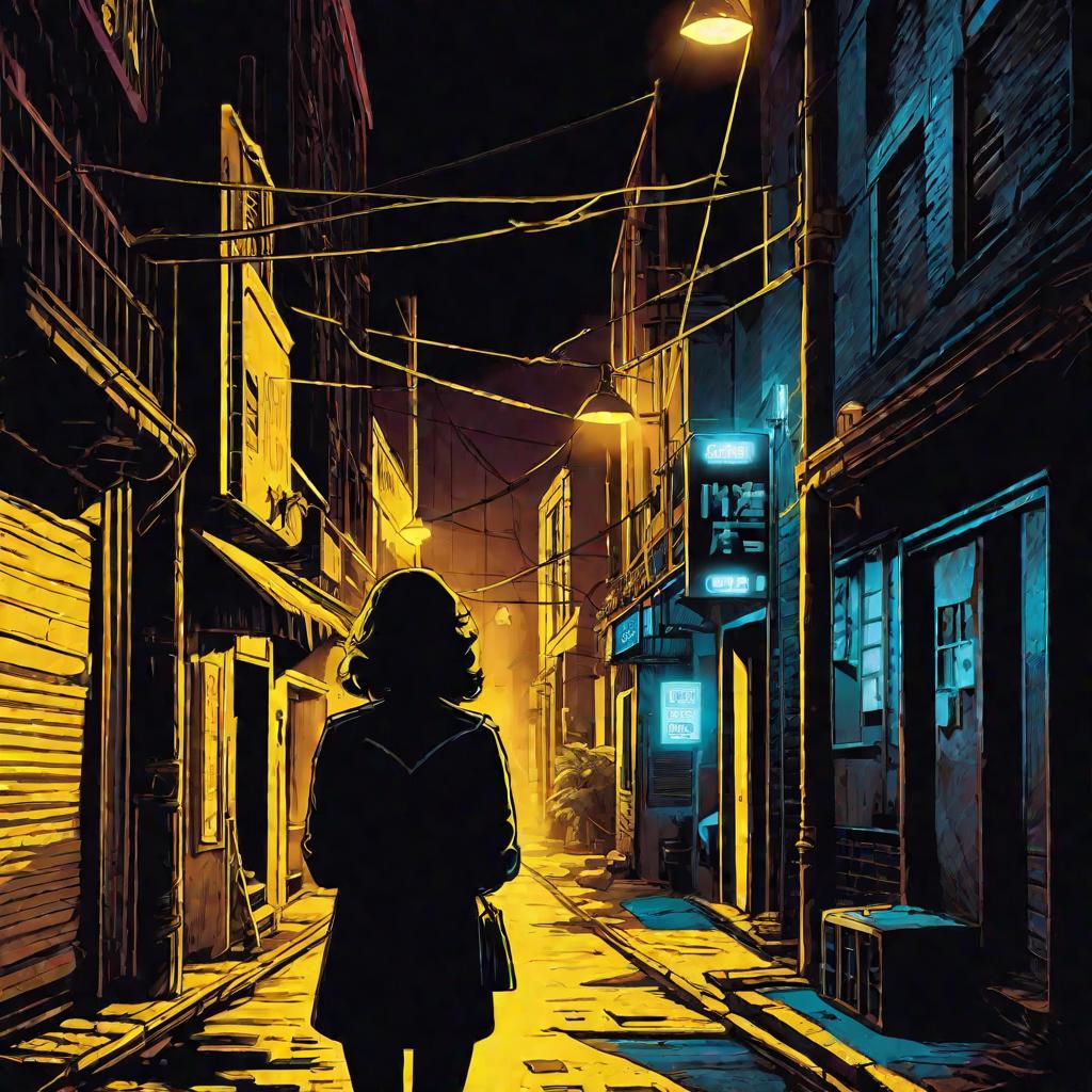 Женщина ночью в переулке города