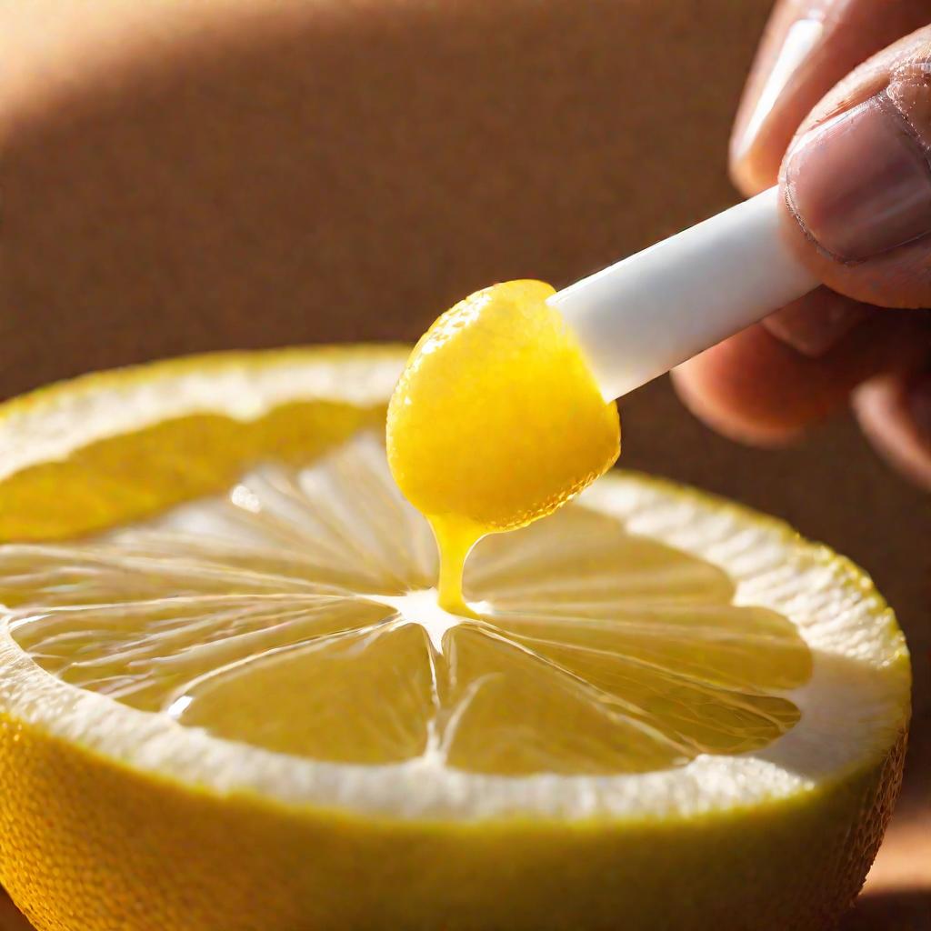 Нанесение лимонного сока на родинку