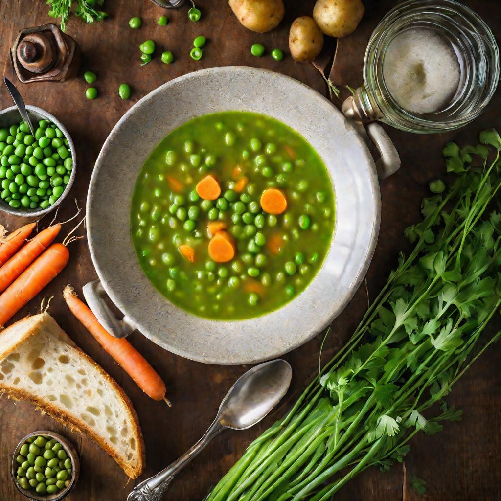 Вегетарианский гороховый суп с овощами