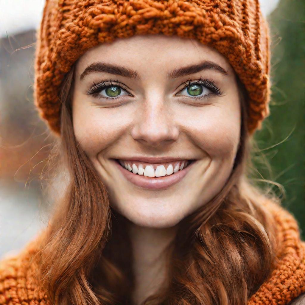 Портрет девушки в вязаной шапке с помпоном