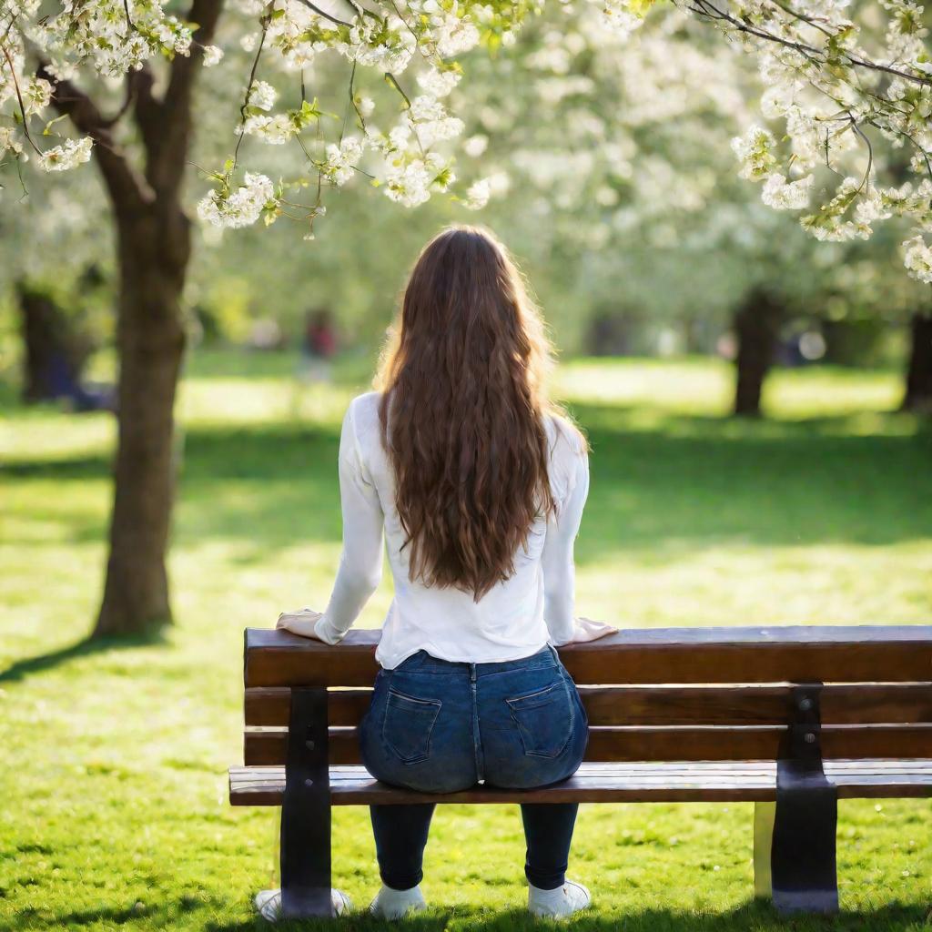 Женщина сидит в парке весной