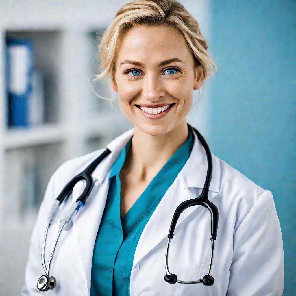 Портрет женщины-врача в белом халате