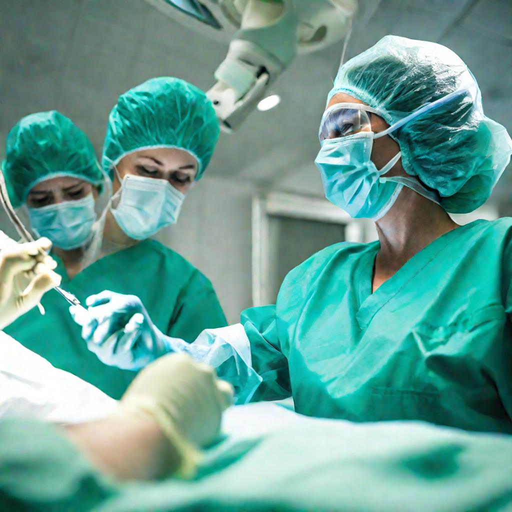 Хирург удаляет миндалины во время операции тонзиллэктомии