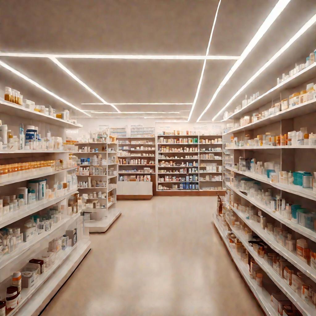 Аптека с лекарствами на полках
