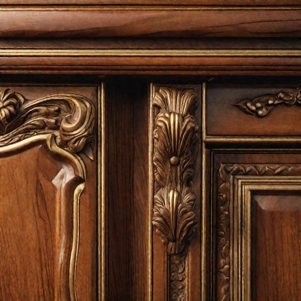 Деталь старинного стиля кухонных шкафов с резьбой