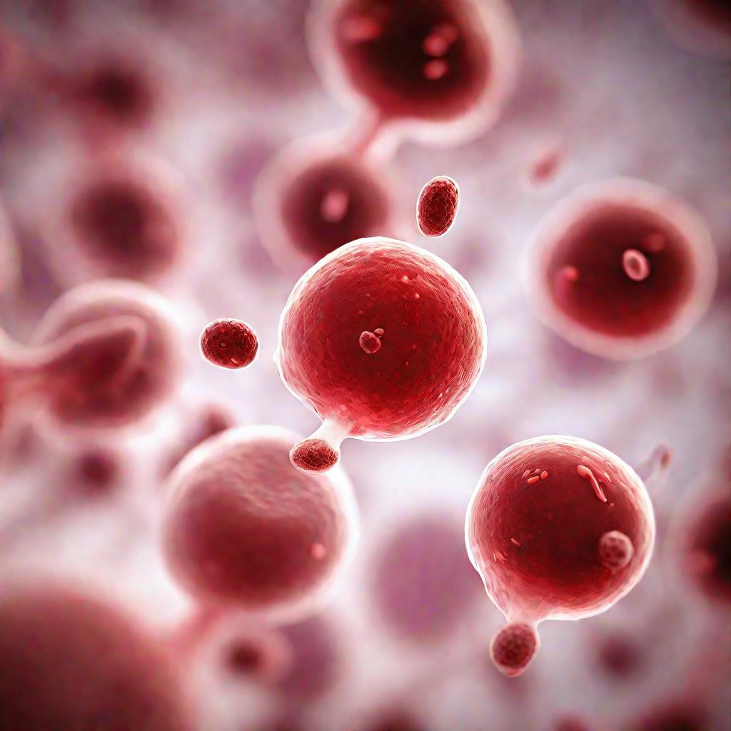 Мазок крови под микроскопом с клетками