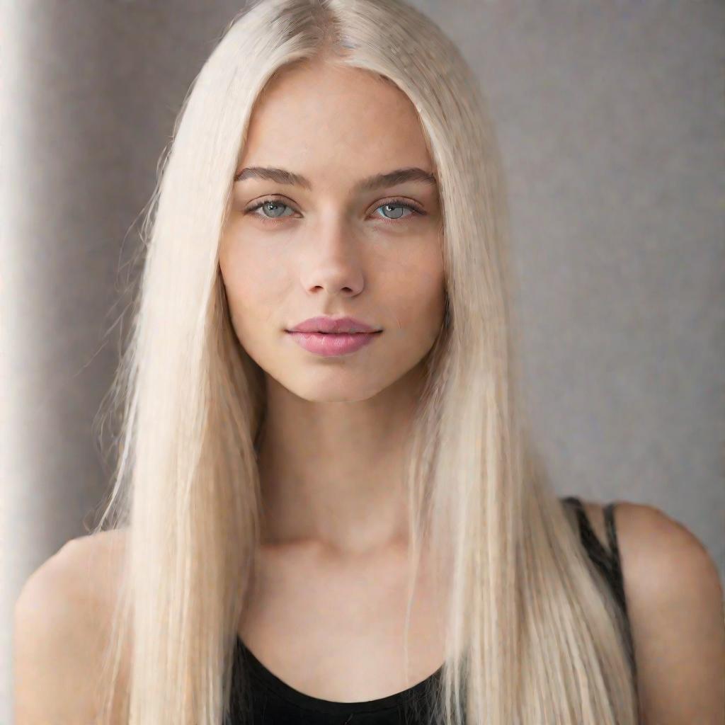 Портрет девушки с длинными прямыми платиновыми волосами