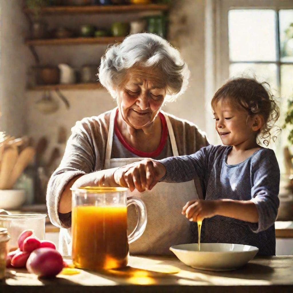 Бабушка с внучкой готовят лекарство