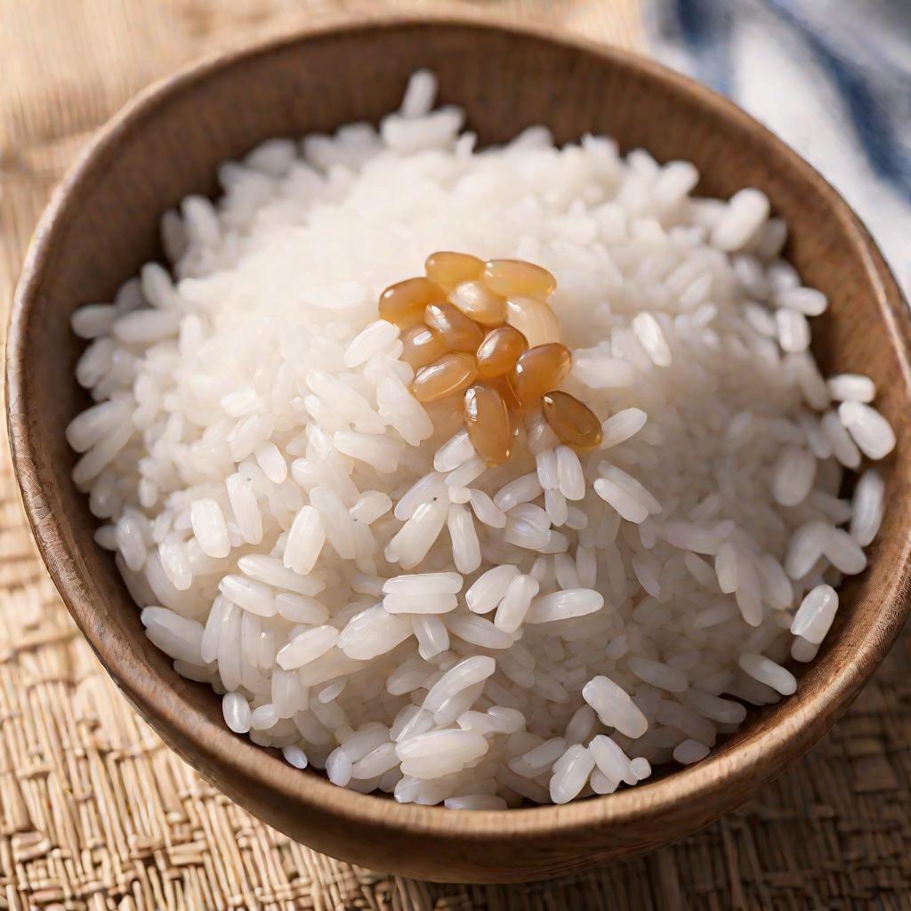 Близкий крупный план риса с рисовым уксусом