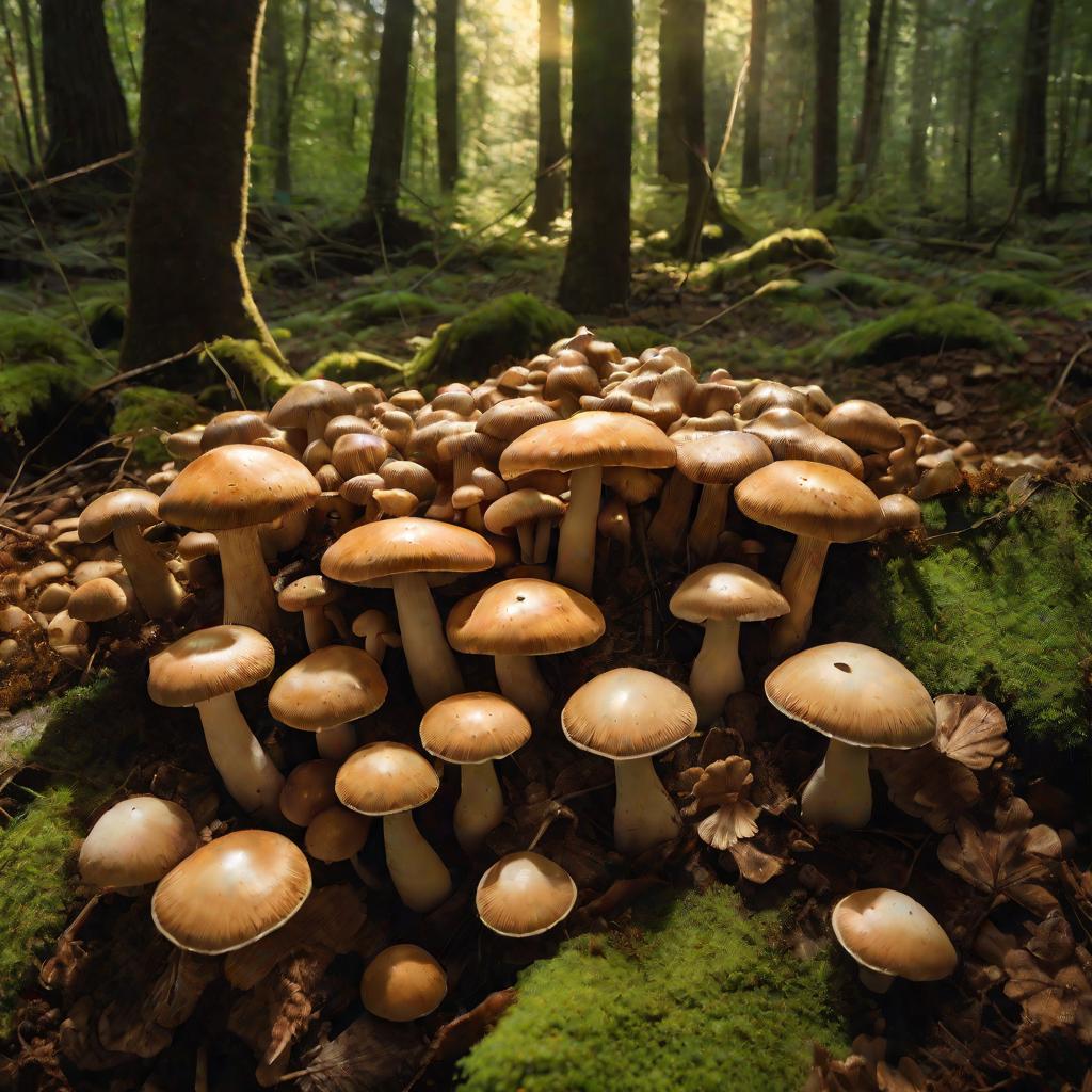 Лес с грибами опята