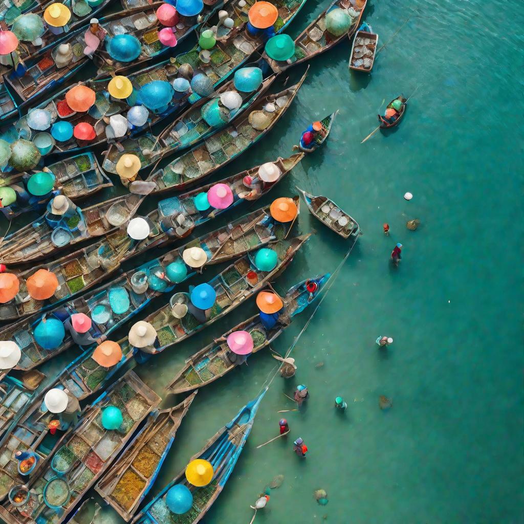 Вьетнамская рыбацкая деревня с лодками в бухте