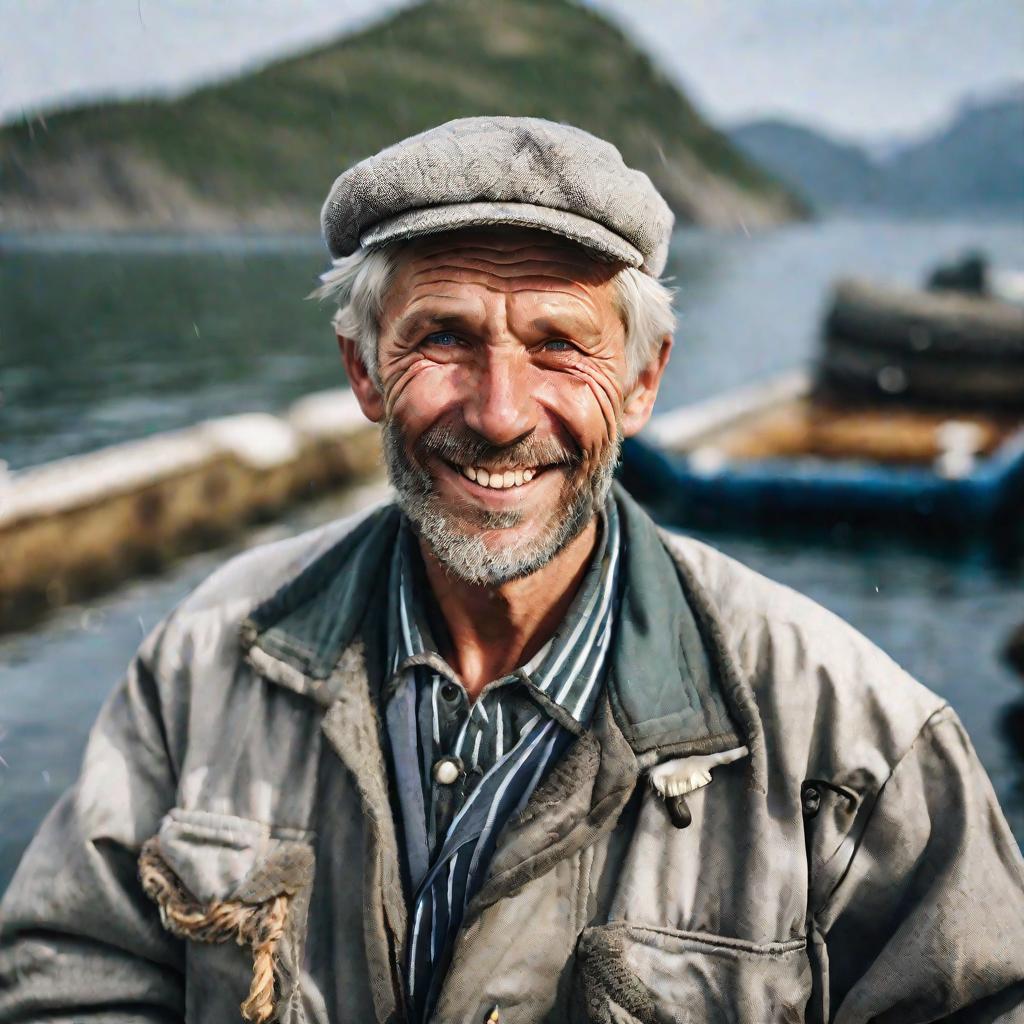 Портрет русского рыбака с пойманной сельдью