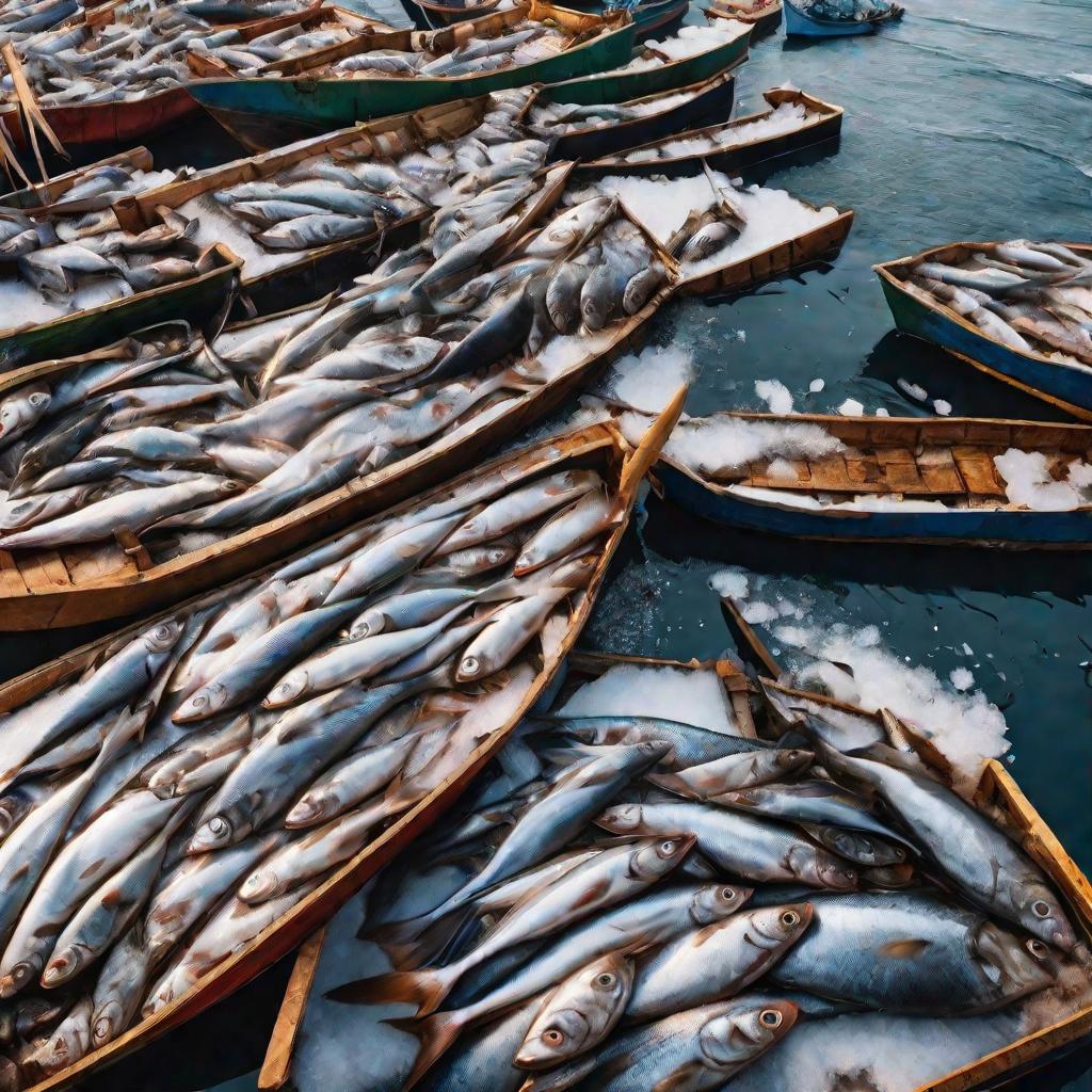 Вид сверху на рыбный рынок с кричащими чайками и торговцами сельдью
