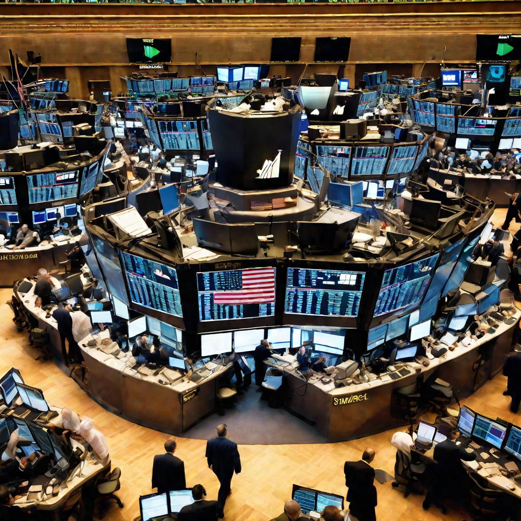 Яркий вид сверху на торговый зал Нью-Йоркской фондовой биржи