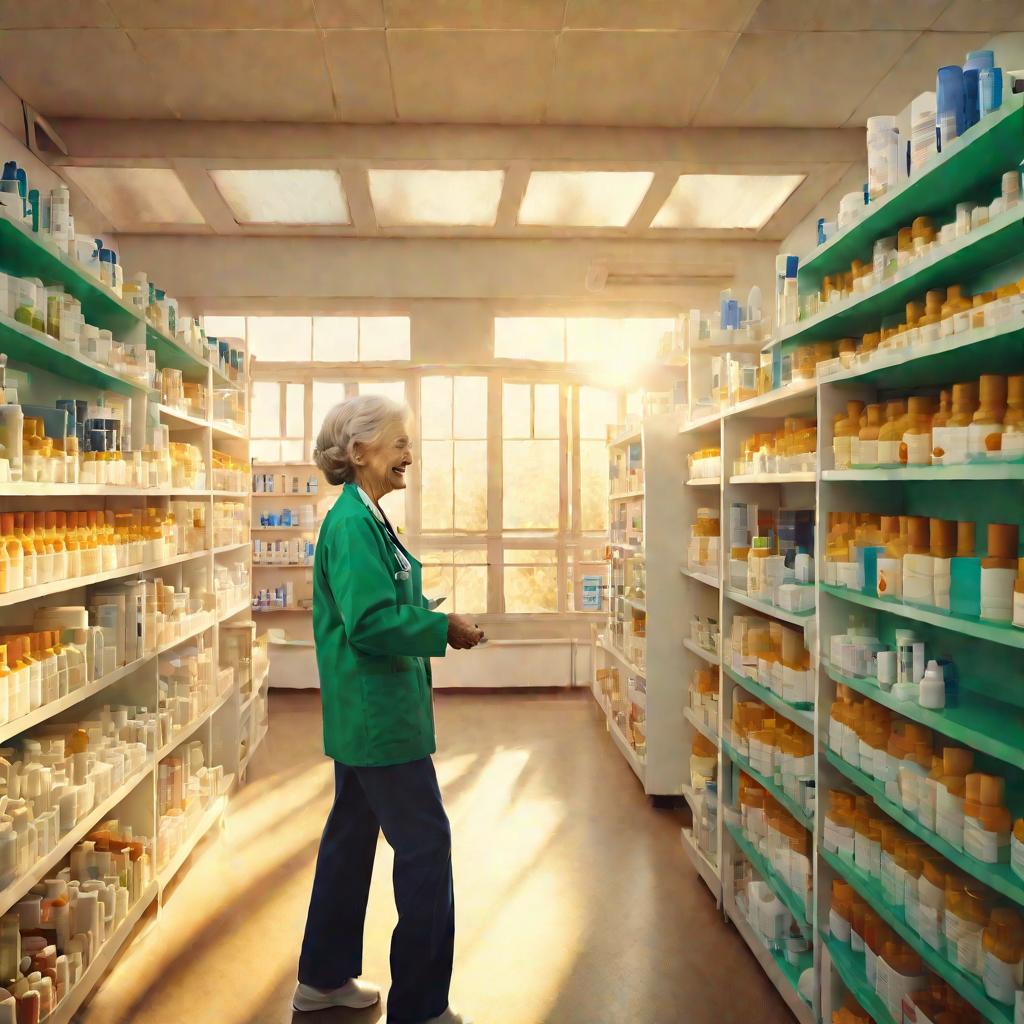 Аптека с большим выбором лекарств на полках