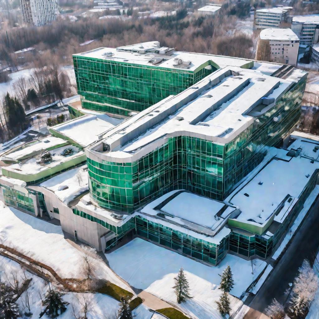 больничное здание зимой в снегу