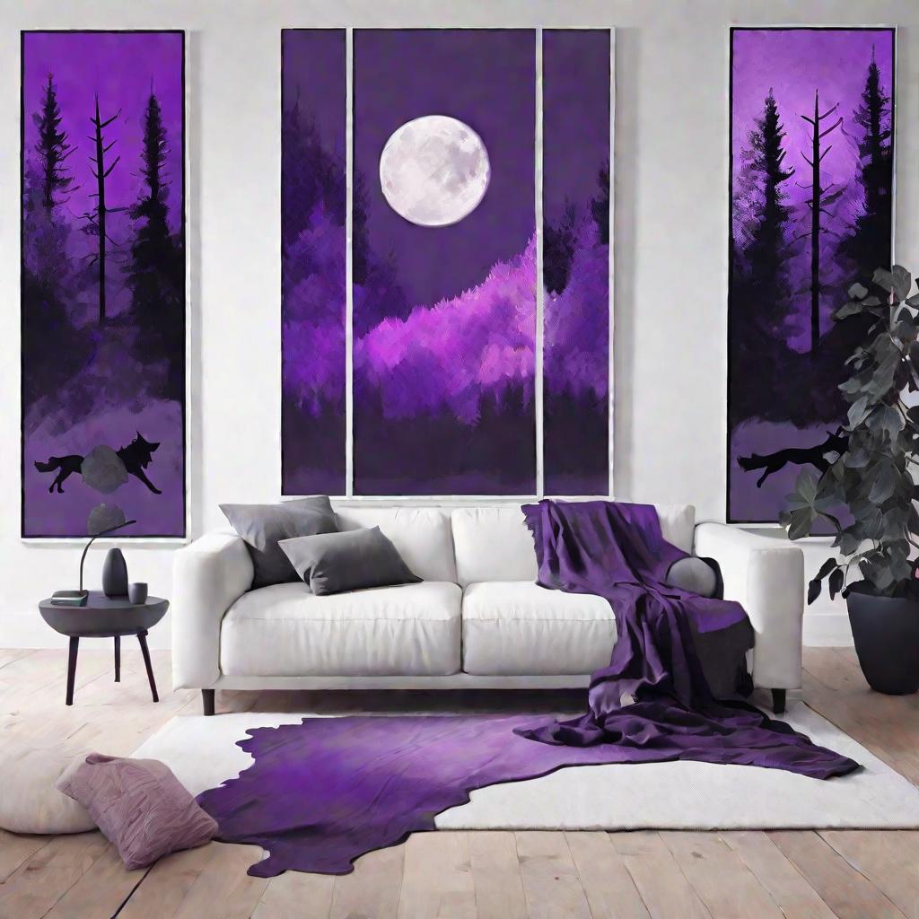 Женщина спит на диване, над ней пузырь с мыслью изображает стаю фиолетовых волков