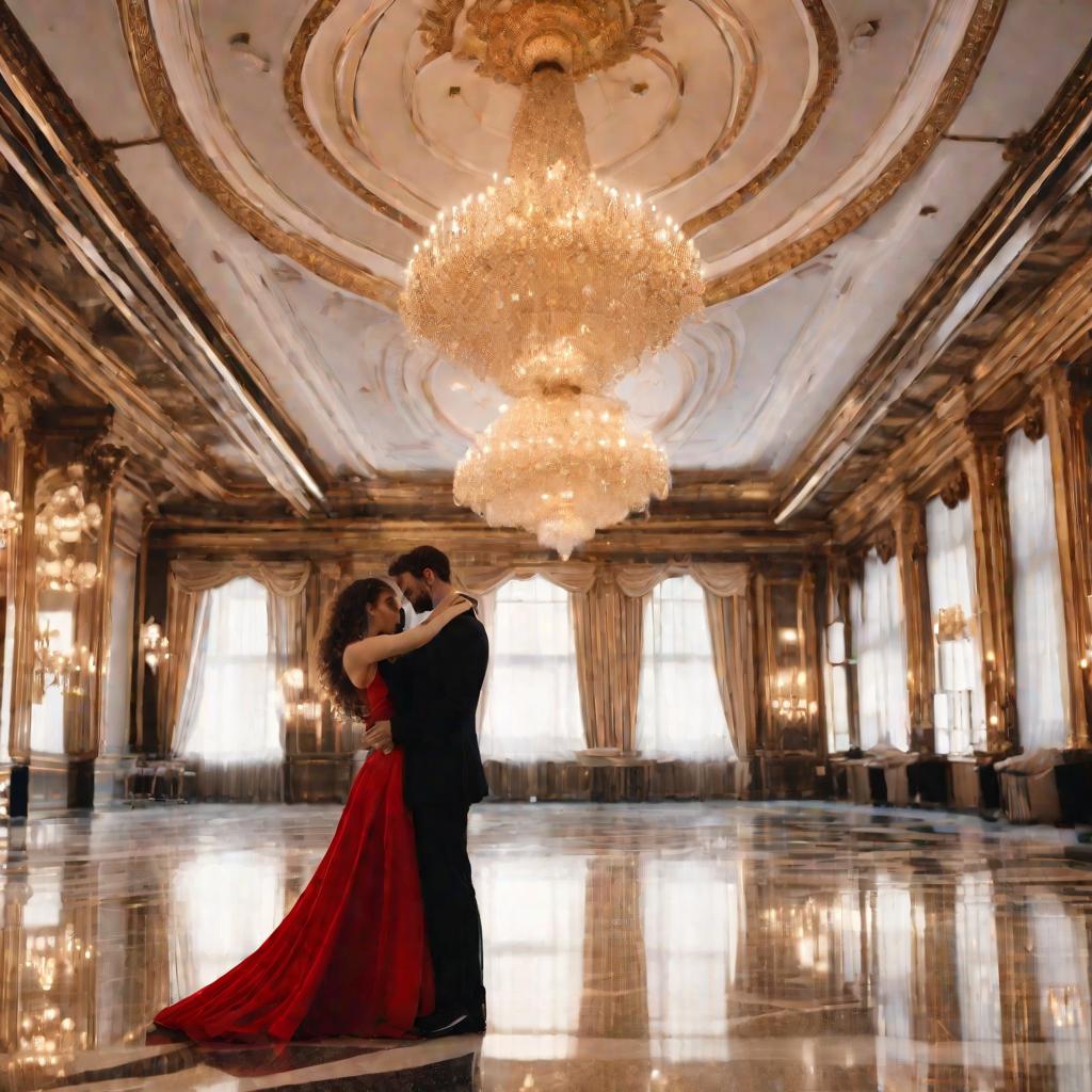 Пара танцует вальс в бальном зале