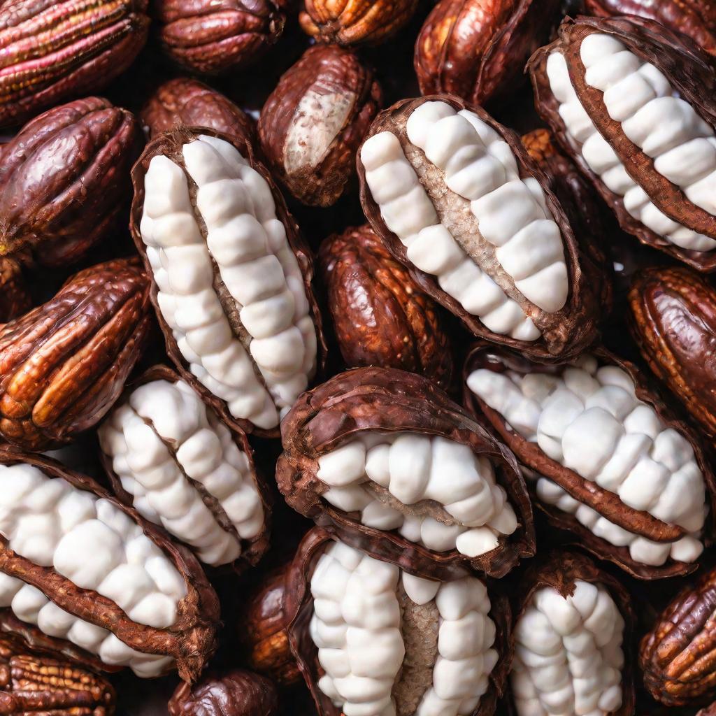 Внутренности плода какао с бобами