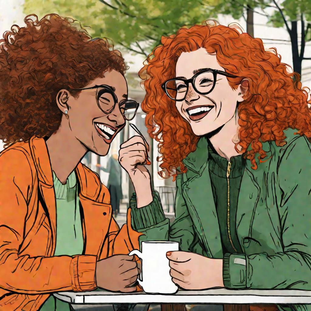 Подруги беседуют за чашечкой кофе на уличной веранде