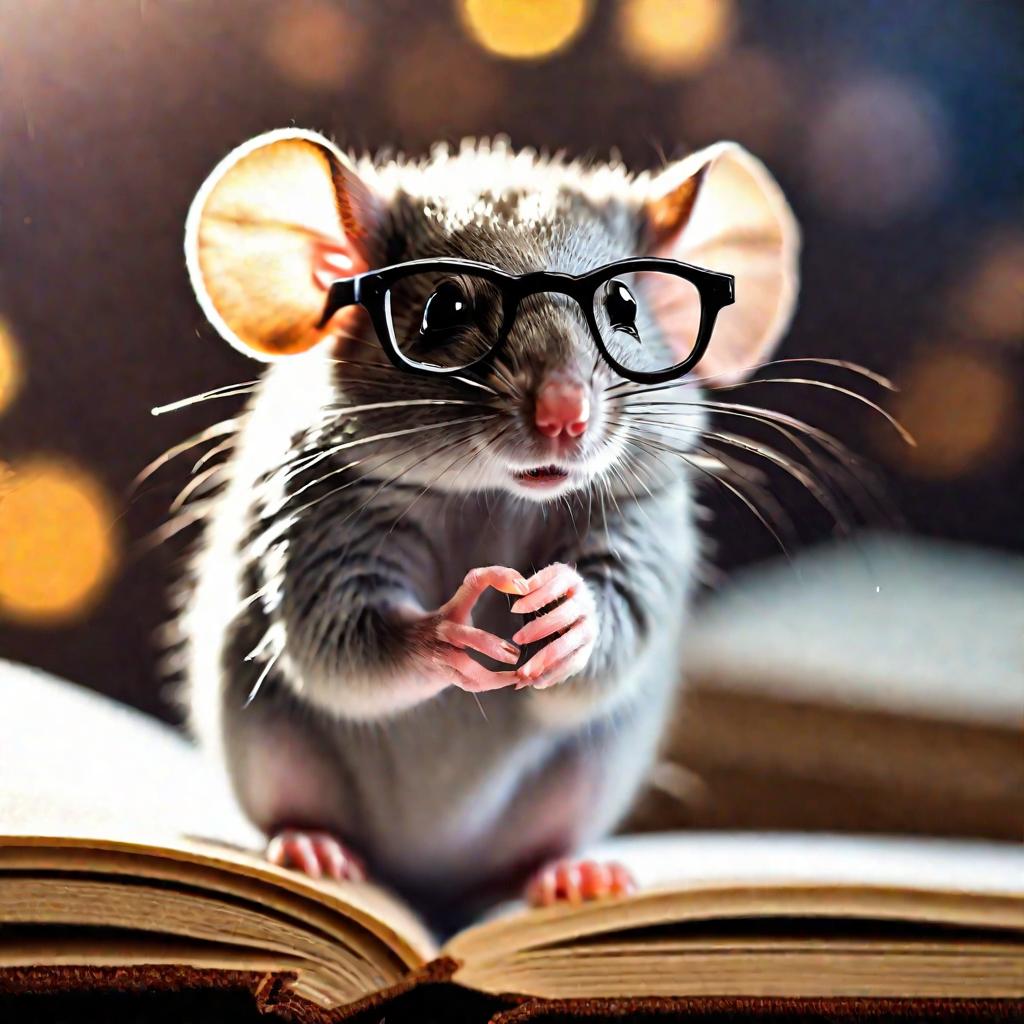 Мышонок в очках с книжкой