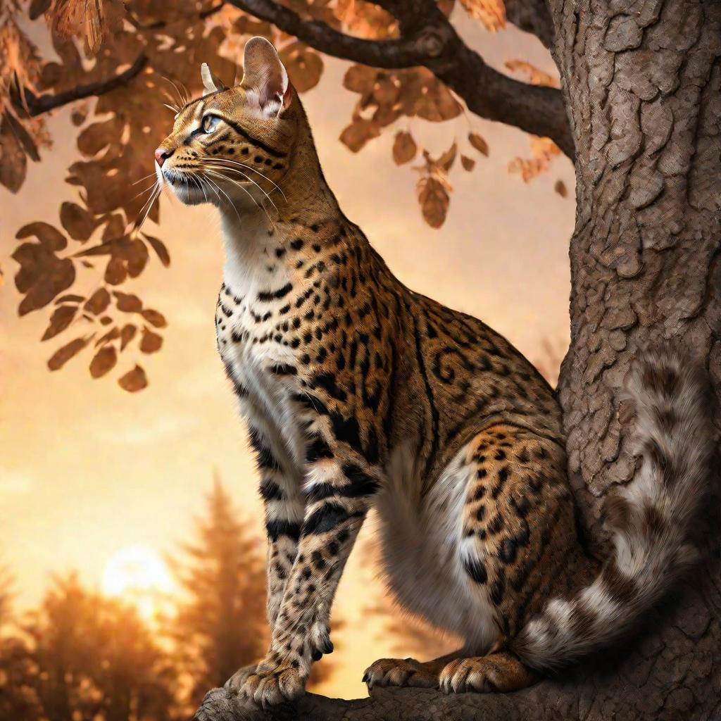 Могучий кот ловит белку на дереве