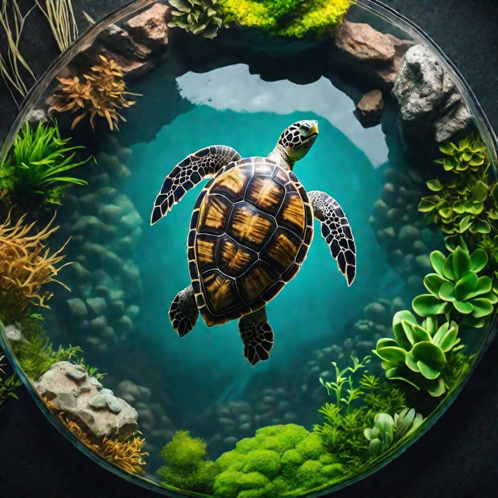 Черепаха плавает в аквариуме