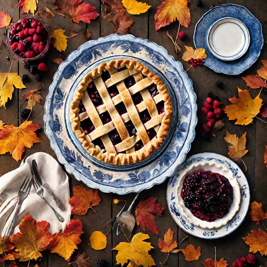 Пирог с ягодами на столе на пикнике осенью