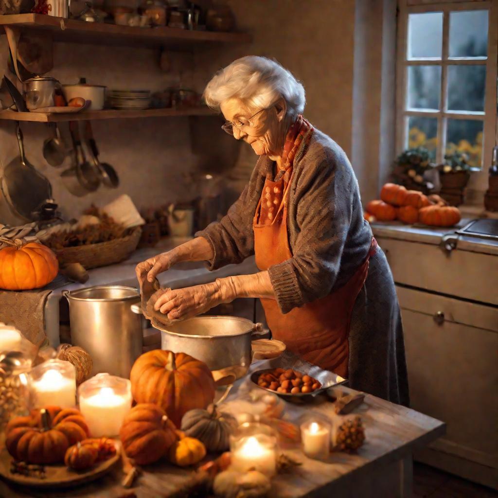 Бабушка готовит смесь для парафиновых сапожков