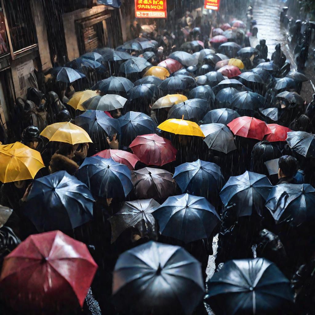Хаотичная митингующая толпа на ночных улицах города