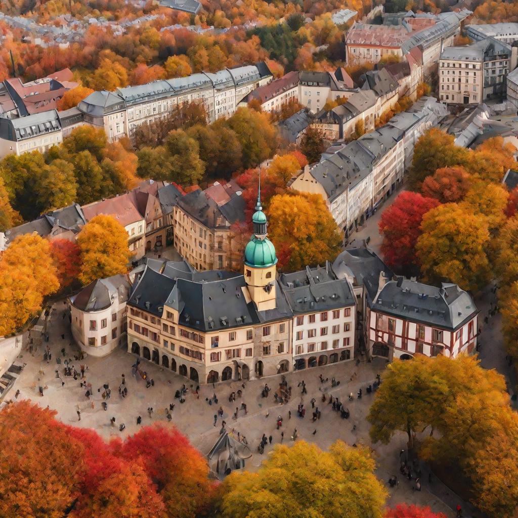 Панорама европейского города осенью