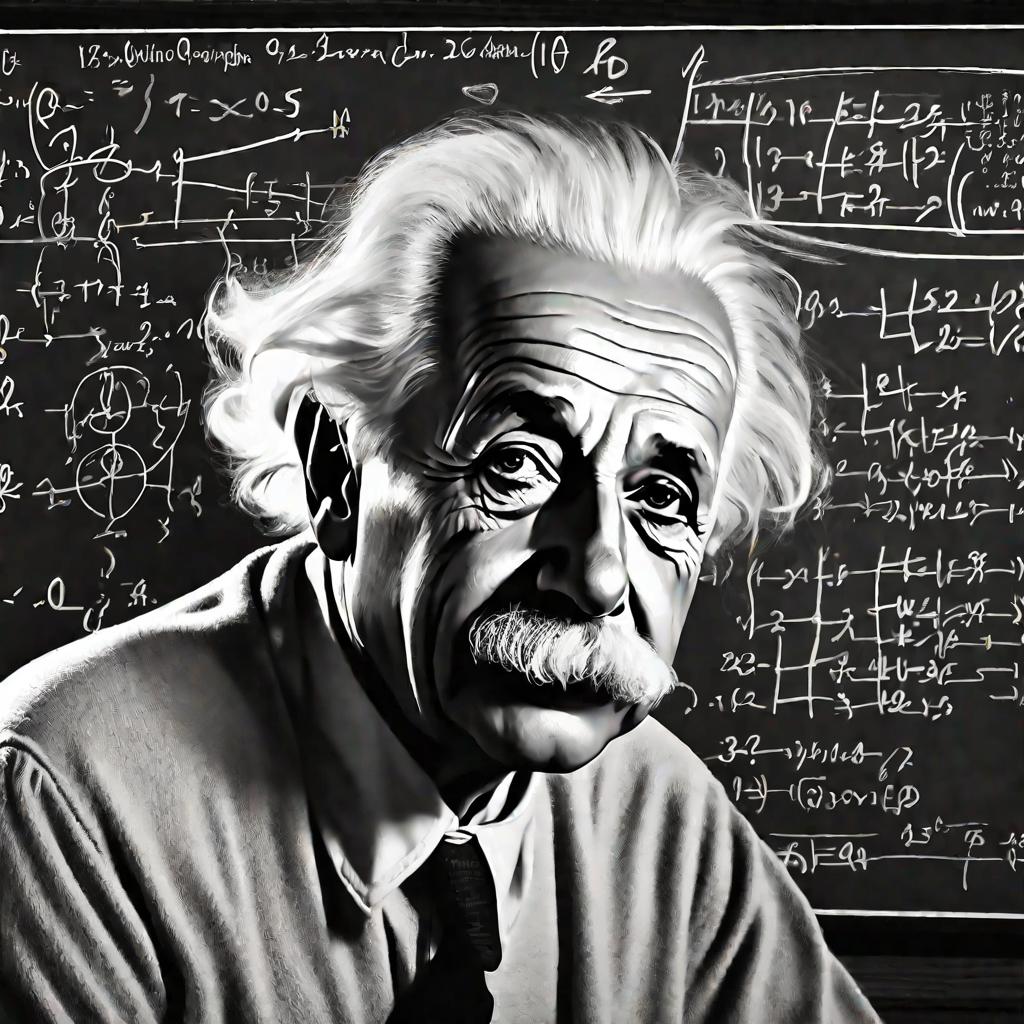 Портрет Эйнштейна, пишущего уравнения квантовой механики на доске