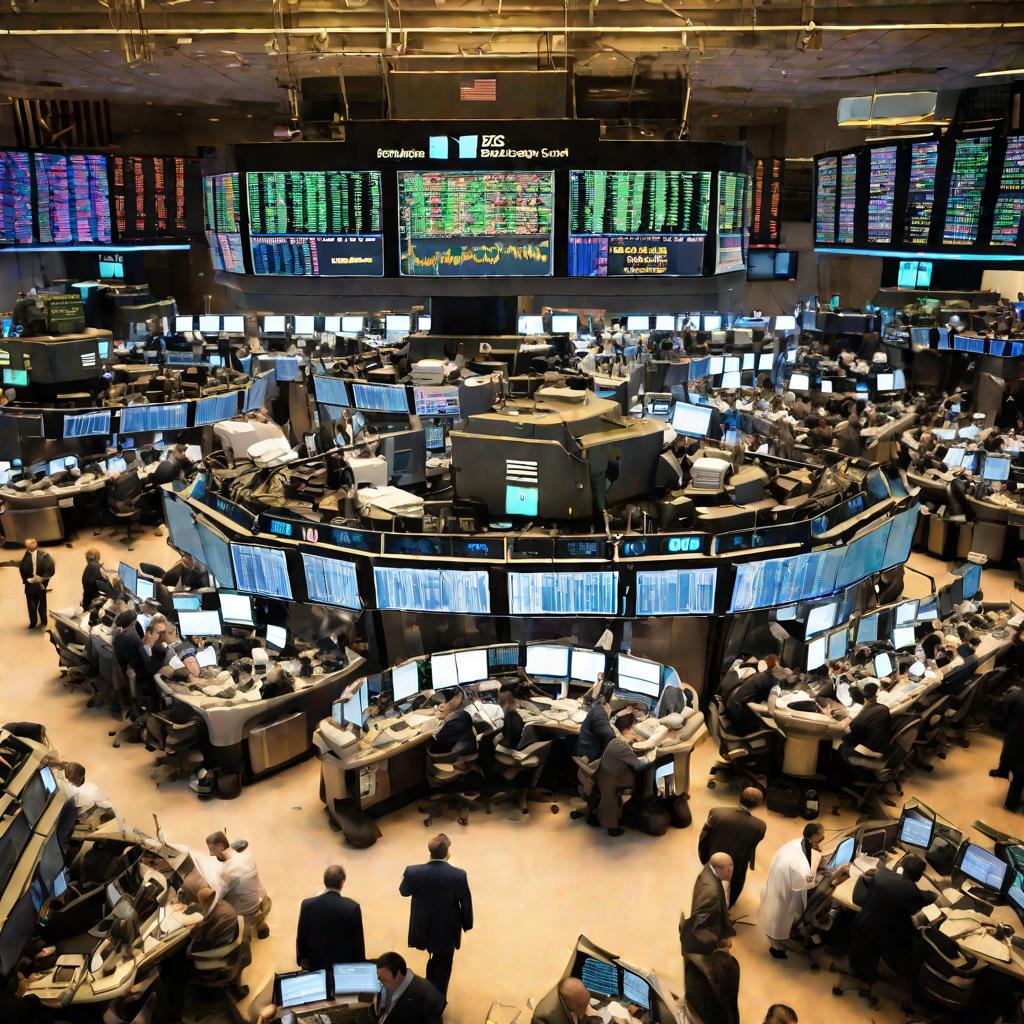 Широкий общий вид торгового зала фондовой биржи
