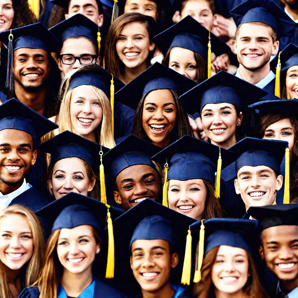 Портретная групповая фотография выпускников в мантиях и шапочках