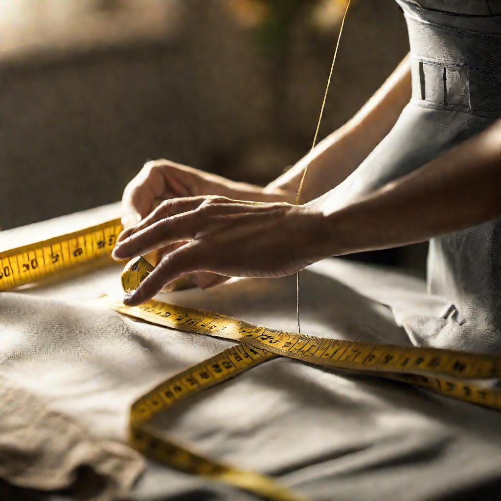 Крупный план измерения обхвата талии для пошива юбки