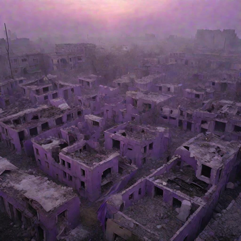 Разрушенный город на рассвете