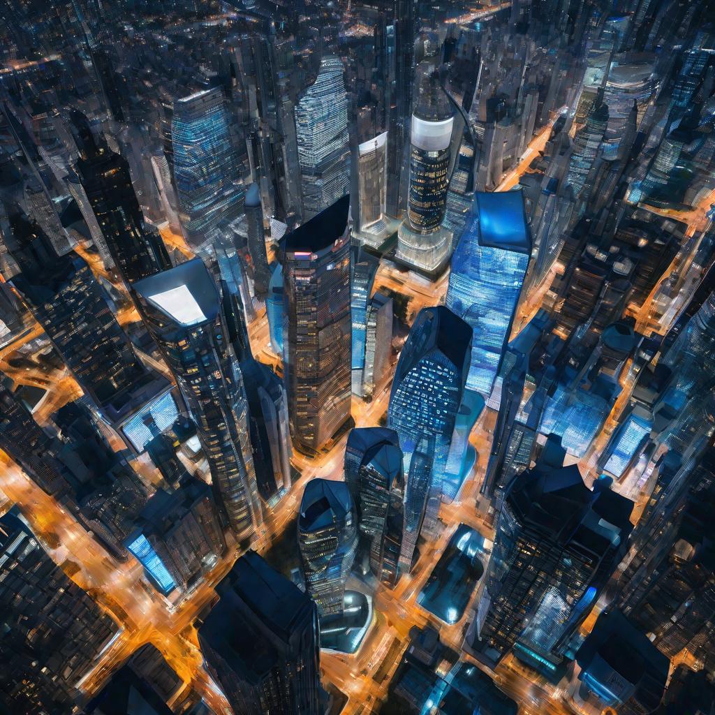 Вид на современный небоскреб в синий час