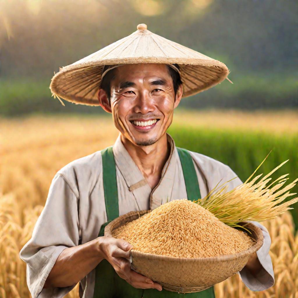 Японский фермер с урожаем риса