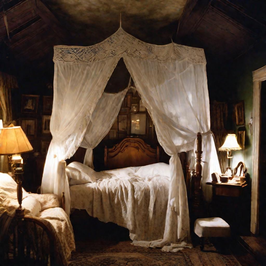 Беременная женщина спит в викторианской спальне