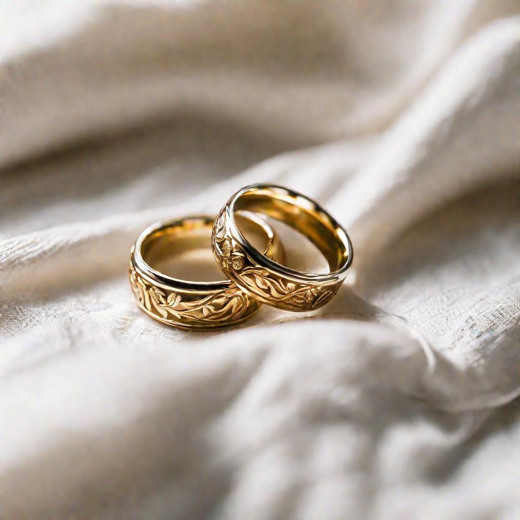 Свадебные кольца на белой ткани