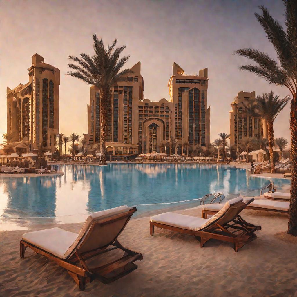 Пляжный отель 5* в Дубае на закате.